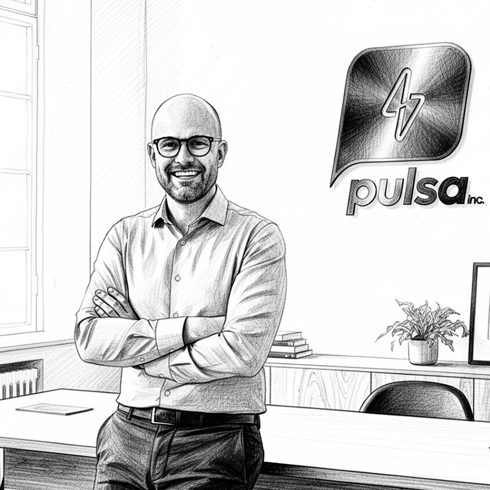 Ilustração André Mazza p&b para Agência Pulsa - Caneta Esferográfica