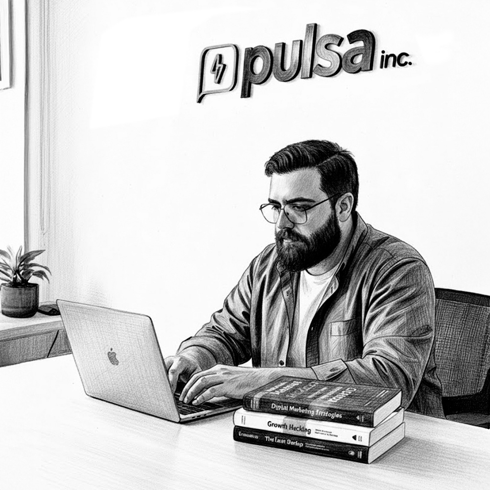 Ilustração Kiko Pellon p&b para Agência Pulsa - Caneta Esferográfica